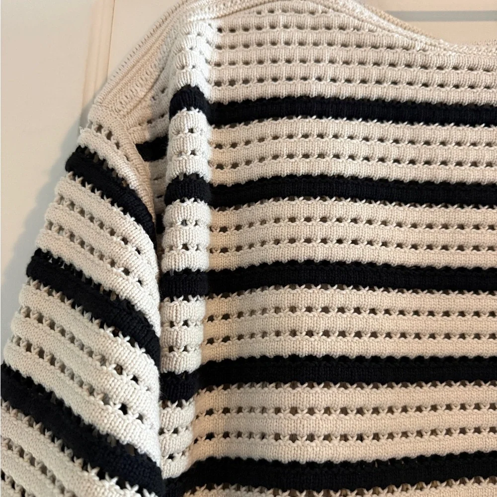 Lululemon Cotton Crochet Pullover Sweater Light Ivory Black $128